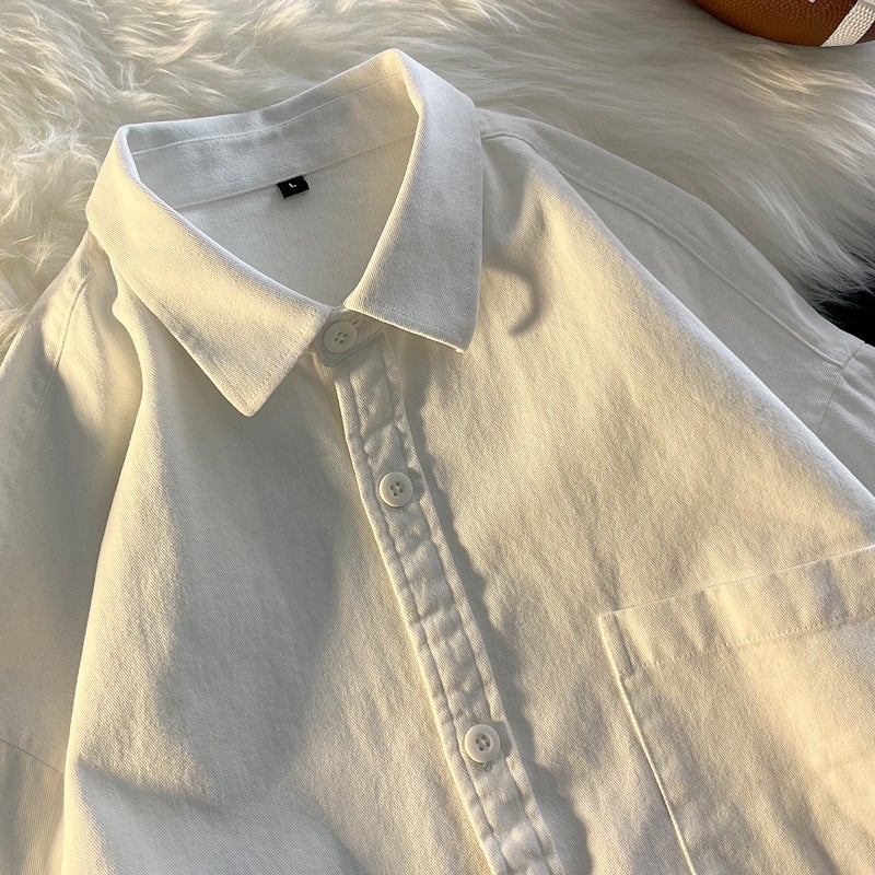 Pure Cotton Japanese-Style Cityboy Base Shirt Men'S Long-Sleeved American-Style Casual Stacked Cotton Inner Shirt - Image 1