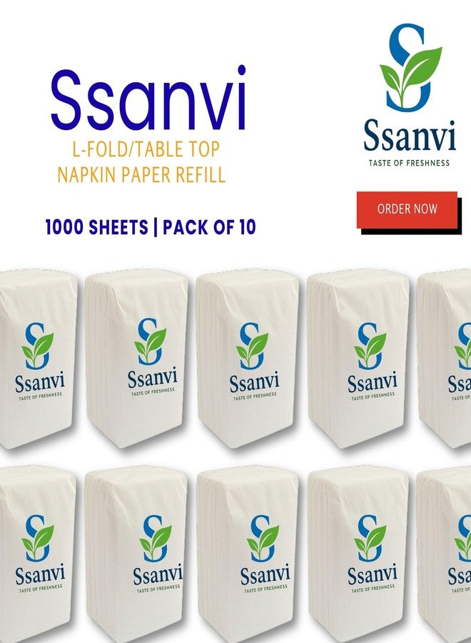 Ssanvi L-Fold/Table Top Napkin Paper Refill | 1000 Sheets | Pack of 10 | Premium Disposable Tissue for Restaurants, Cafes, Offices & Home Use - Image 3
