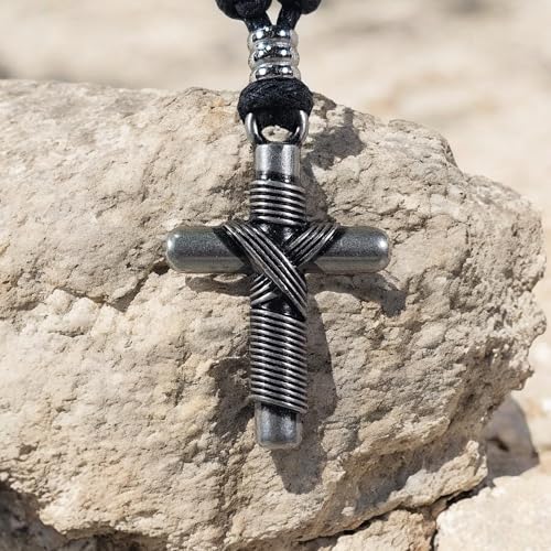 BlueRica Wrapped Cross on Adjustable Black Cord Necklace - Image 3