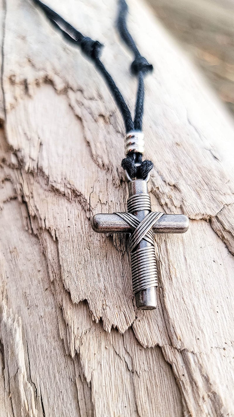 BlueRica Wrapped Cross on Adjustable Black Cord Necklace - Image 4