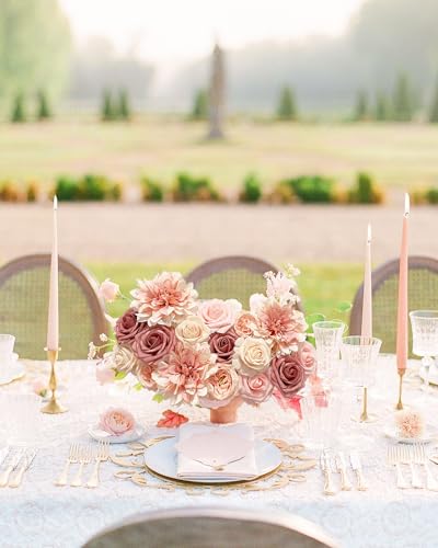 FACINOC Pink Roses Artificial Flowers Fake Flower Bulk for DIY Wedding Bouquet Bridal Baby Shower Centerpiece Table Decorations Silk Faux Floral Arrangements for Party Home Decor Indoor Dusty Blush - Image 4