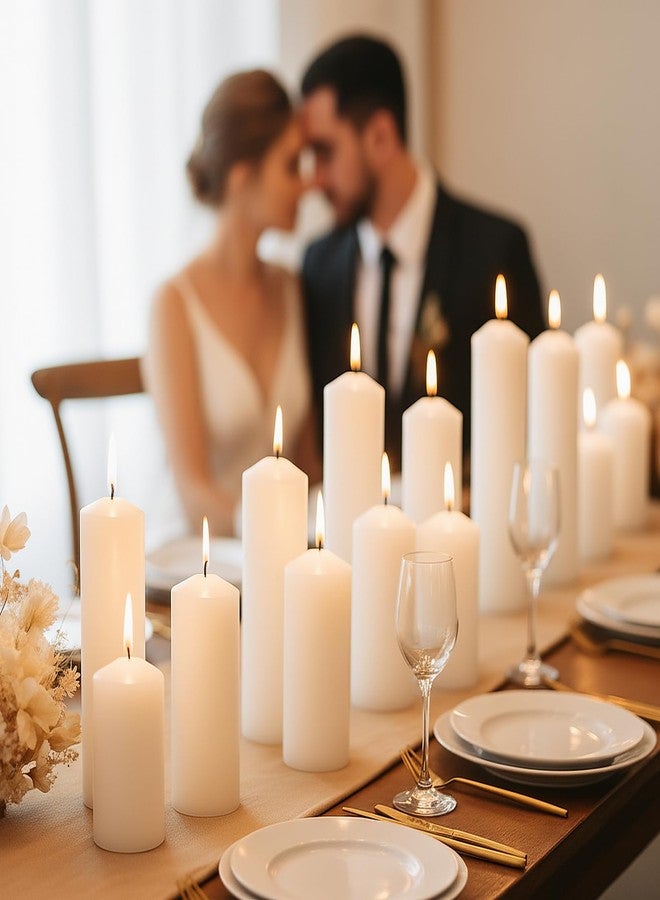 Trxvxo White Pillar Candles Bulk Set of 18，Hurricane Candles，3 Different Lengths 2 x 3/6/8 Inch (6 Each)，Dripless Unscented Smokeless，Gives You a Better Atmosphere When Organizing an Event Party. - Image 4