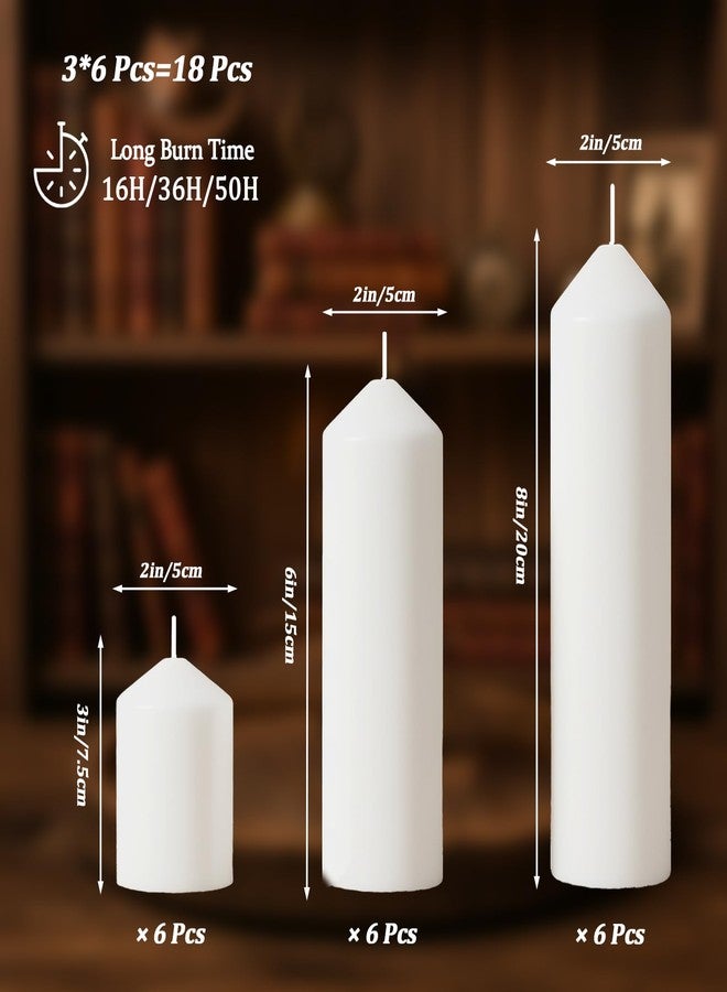 Trxvxo White Pillar Candles Bulk Set of 18，Hurricane Candles，3 Different Lengths 2 x 3/6/8 Inch (6 Each)，Dripless Unscented Smokeless，Gives You a Better Atmosphere When Organizing an Event Party. - Image 2