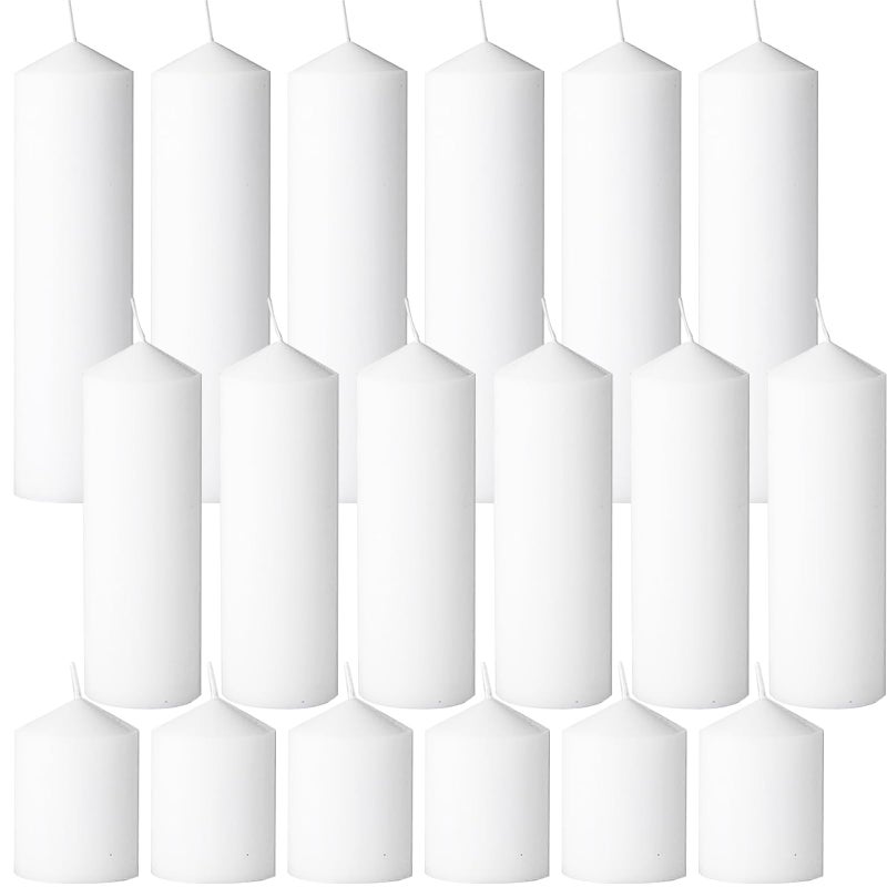 Trxvxo White Pillar Candles Bulk Set of 18，Hurricane Candles，3 Different Lengths 2 x 3/6/8 Inch (6 Each)，Dripless Unscented Smokeless，Gives You a Better Atmosphere When Organizing an Event Party. - Image 1
