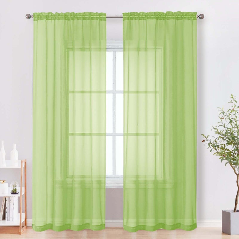 OVZME Sheer Curtains 84 Inches Long 2 Panels Set, Light Filtering Transparent Lightweight Soft Window Treatment Panels for Study Room Living Room Guest Room, Each 42W x 84L Inches, Lime - Image 1