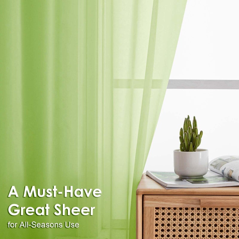 OVZME Sheer Curtains 84 Inches Long 2 Panels Set, Light Filtering Transparent Lightweight Soft Window Treatment Panels for Study Room Living Room Guest Room, Each 42W x 84L Inches, Lime - Image 5