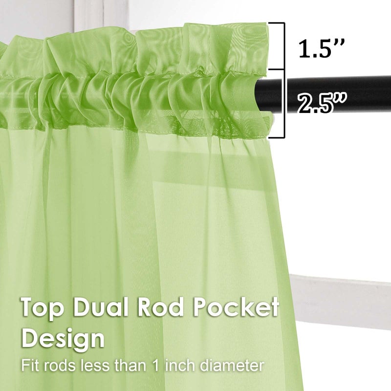 OVZME Sheer Curtains 84 Inches Long 2 Panels Set, Light Filtering Transparent Lightweight Soft Window Treatment Panels for Study Room Living Room Guest Room, Each 42W x 84L Inches, Lime - Image 2