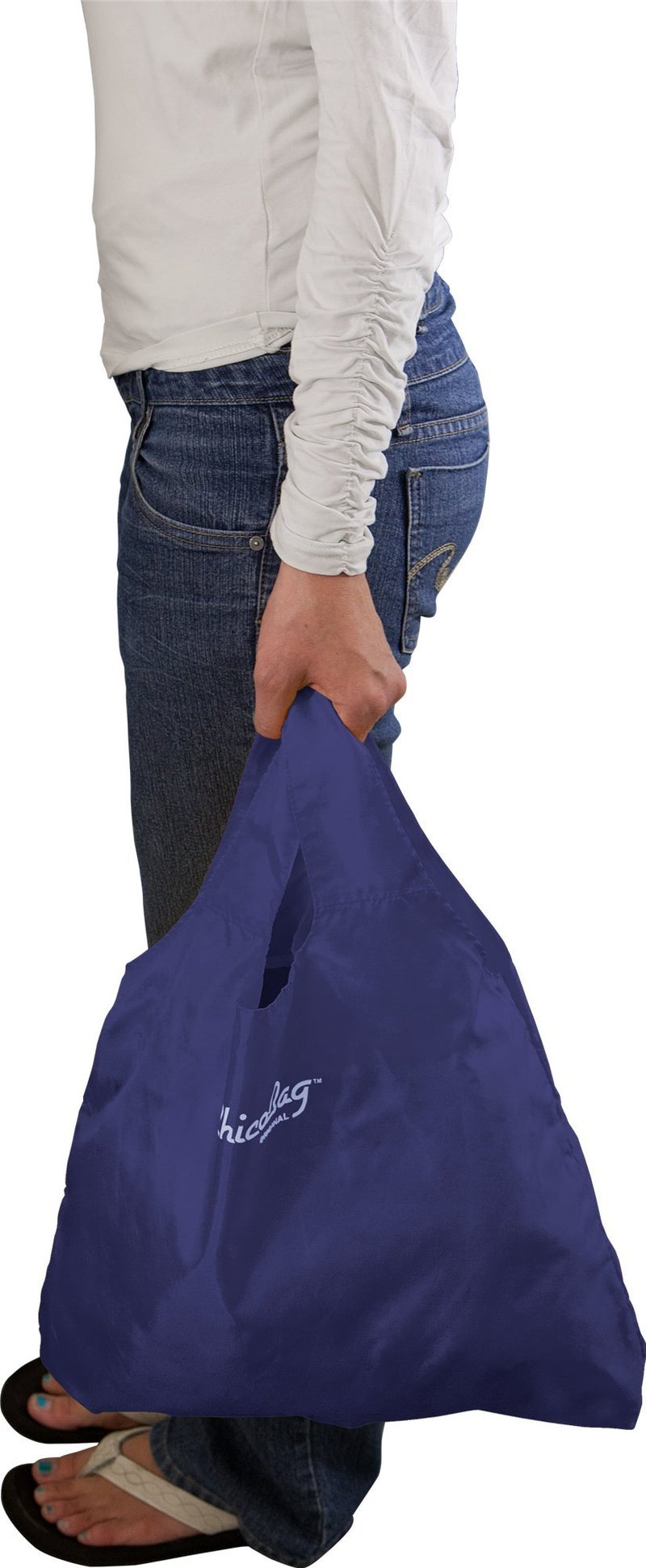 ChicoBag Original Compact Reusable Grocery Bag w/Attached Pouch and Carabiner Clip | Perfect for Shopping, Travel, Organization | Eco-Conscious Packable Tote | Mazarine Blue (Pack of 1) - Image 3