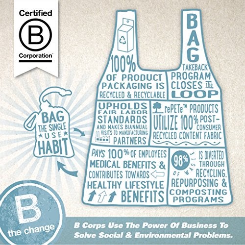 ChicoBag Original Compact Reusable Grocery Bag w/Attached Pouch and Carabiner Clip | Perfect for Shopping, Travel, Organization | Eco-Conscious Packable Tote | Mazarine Blue (Pack of 1) - Image 5