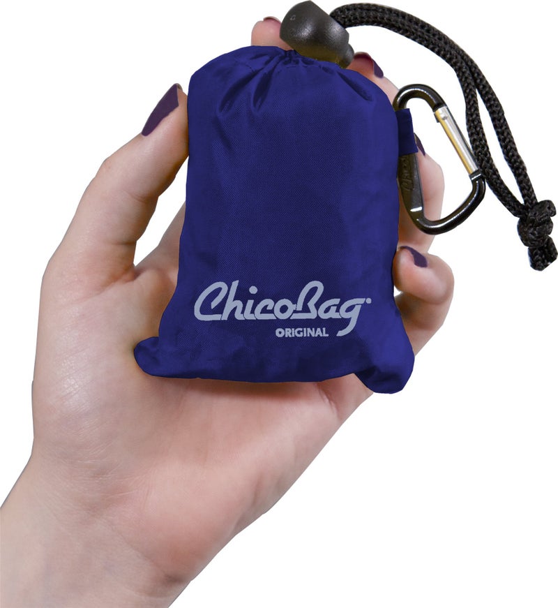 ChicoBag Original Compact Reusable Grocery Bag w/Attached Pouch and Carabiner Clip | Perfect for Shopping, Travel, Organization | Eco-Conscious Packable Tote | Mazarine Blue (Pack of 1) - Image 4