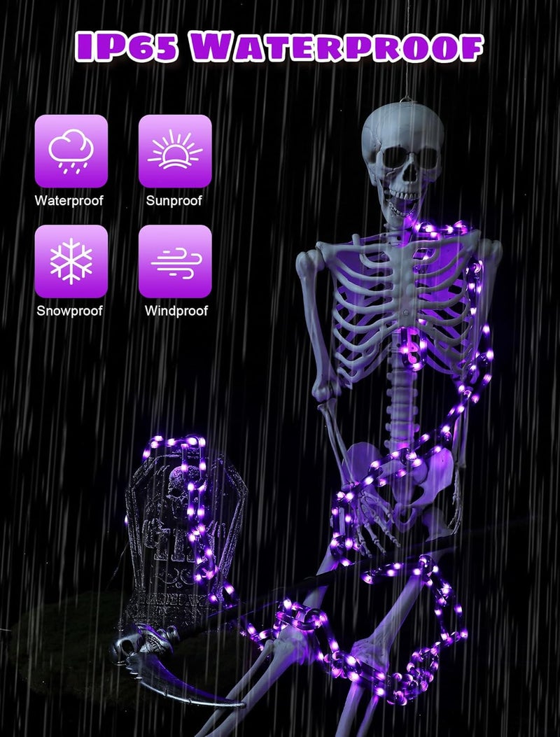 BEEWIN 10.4 Ft Plastic Chain String Lights For Halloween Decorations,USB & Battery 175 LED Chain Lights with Timer,Purple Light 8 Modes Waterproof for Halloween Indoor Outdoor Skeleton Dog Party Decor - Image 4