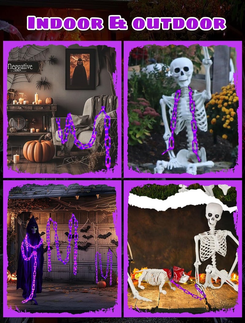 BEEWIN 10.4 Ft Plastic Chain String Lights For Halloween Decorations,USB & Battery 175 LED Chain Lights with Timer,Purple Light 8 Modes Waterproof for Halloween Indoor Outdoor Skeleton Dog Party Decor - Image 2