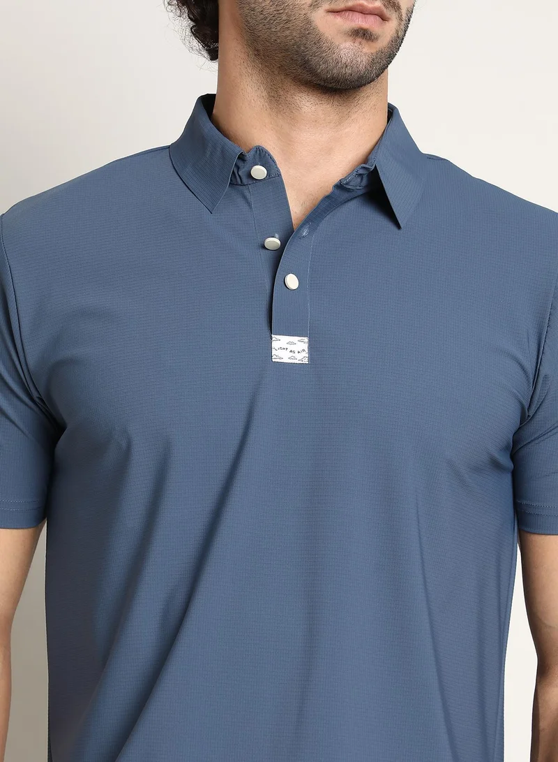 كامبوس سوترا Men's Steel Blue Seamless Waffle Polo T-Shirt