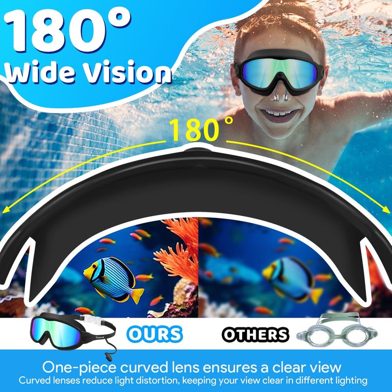 Vvinca Swim Goggles, Kids Goggles with Earplugs& Nose Clip Wide View Anti-Fog/UV Swimming Goggles for Age 3-15 Boys Girls - Image 5