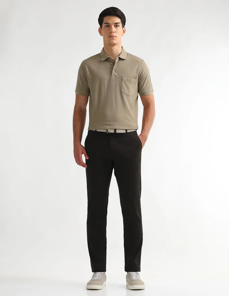 Arrow Dk Brown Dobby Slim Fit Trousers for Men | Best Price UAE