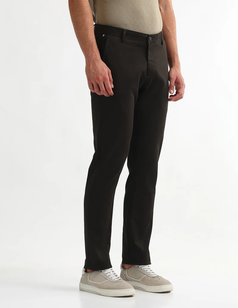 Arrow Dk Brown Dobby Slim Fit Trousers for Men | Best Price UAE