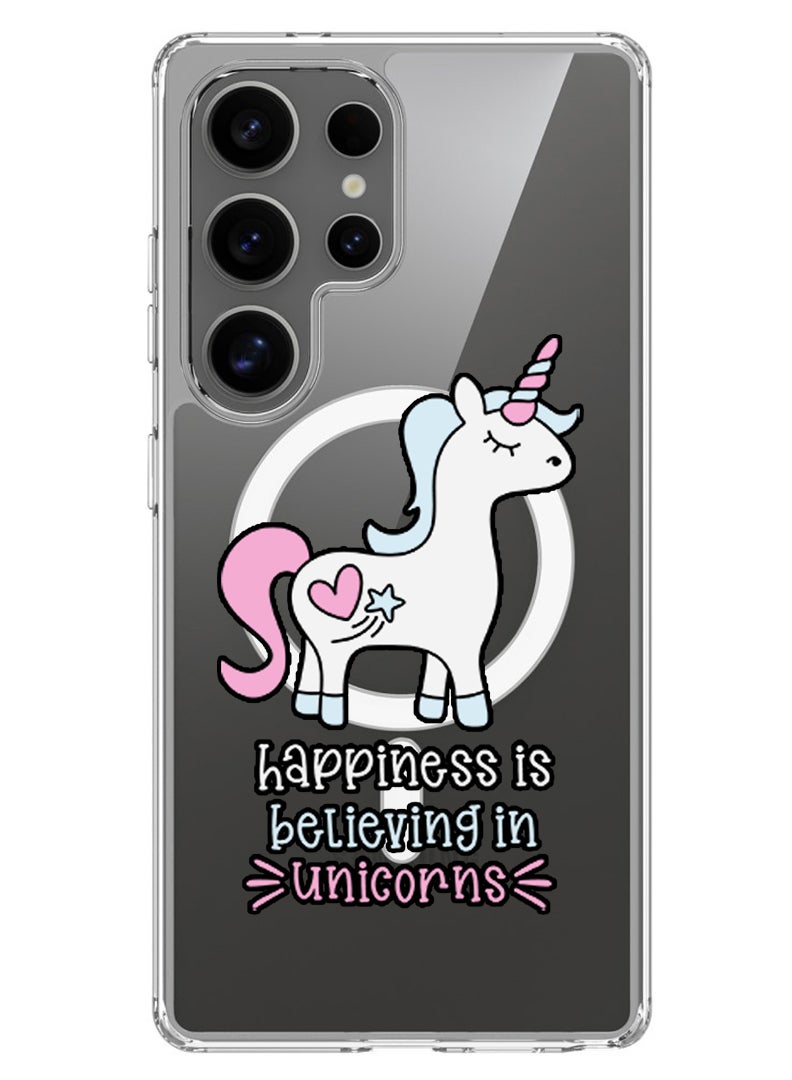 Theodor Magnetic Case for Samsung Galaxy S25 Ultra 6.9-inch Compatible with MagSafe Wireless Charging, Shockproof Phone Bumper Cover Happiness is believing in Unicorns - Image 1