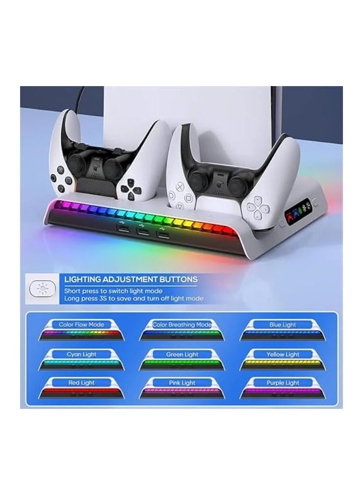 erorex Charging Stand Cooling Fan for PlayStation 5 Slim, Charging Station for DualSense/Edge Controller with RGB Light, Headset Hook & 3 USB Hub for PS 5 Slim Disc & Digital Edition - Image 2