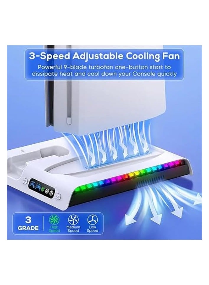 erorex Charging Stand Cooling Fan for PlayStation 5 Slim, Charging Station for DualSense/Edge Controller with RGB Light, Headset Hook & 3 USB Hub for PS 5 Slim Disc & Digital Edition - Image 4