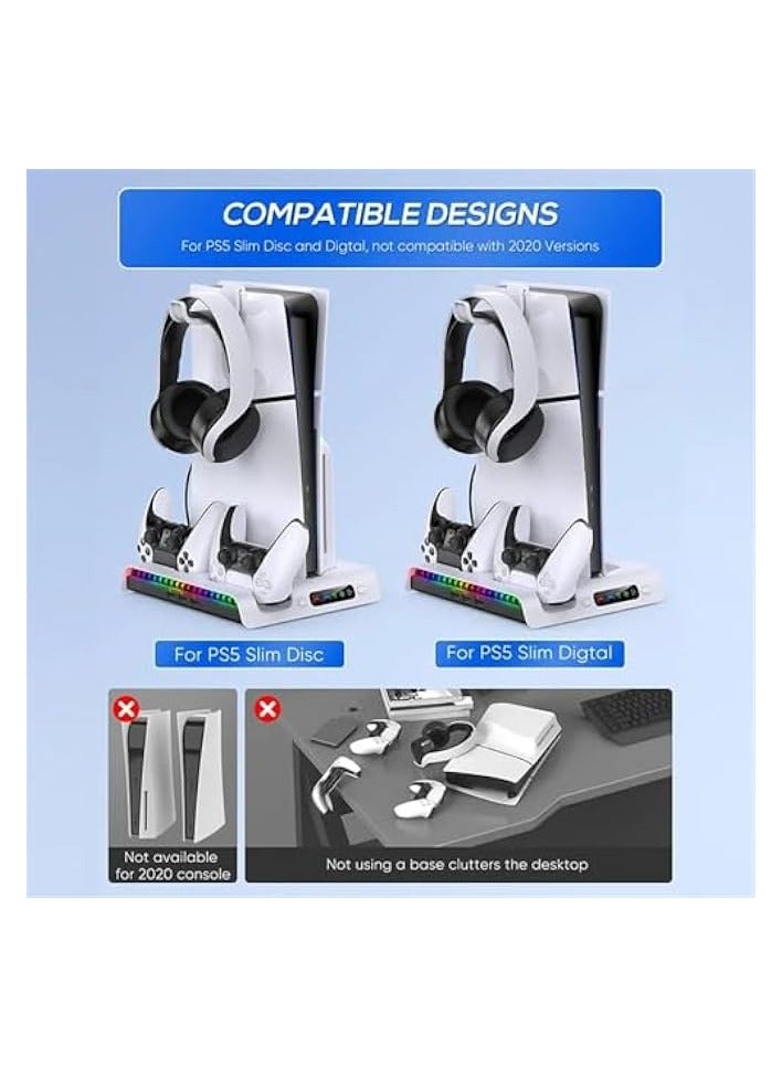 erorex Charging Stand Cooling Fan for PlayStation 5 Slim, Charging Station for DualSense/Edge Controller with RGB Light, Headset Hook & 3 USB Hub for PS 5 Slim Disc & Digital Edition - Image 5