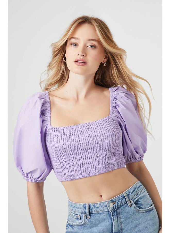 FOREVER 21 Satin Smocked Crop Top - Image 3
