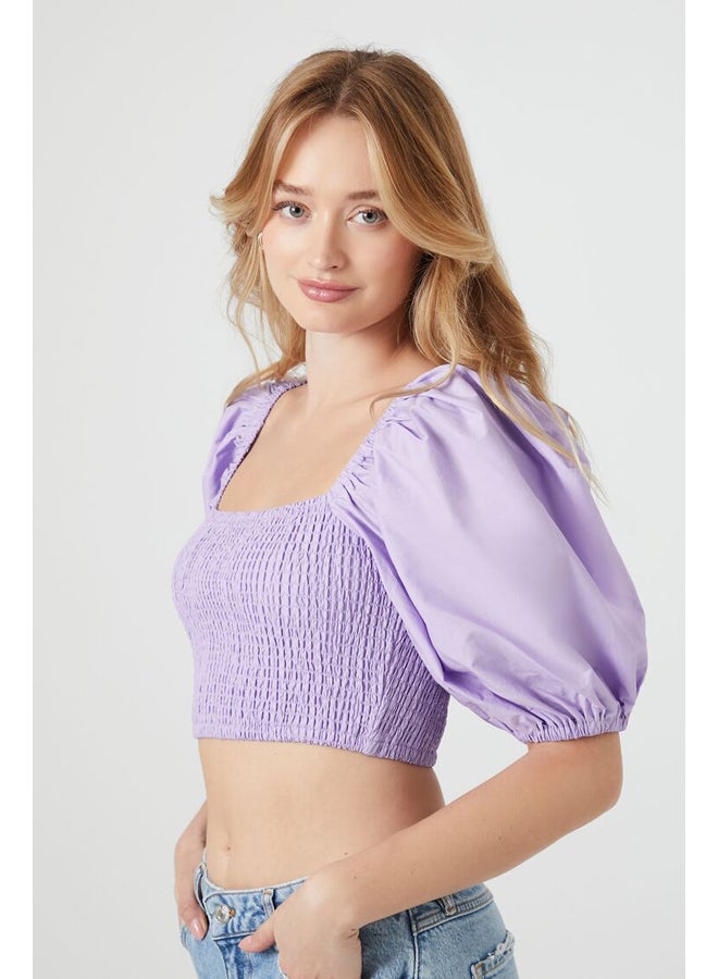 FOREVER 21 Satin Smocked Crop Top - Image 4