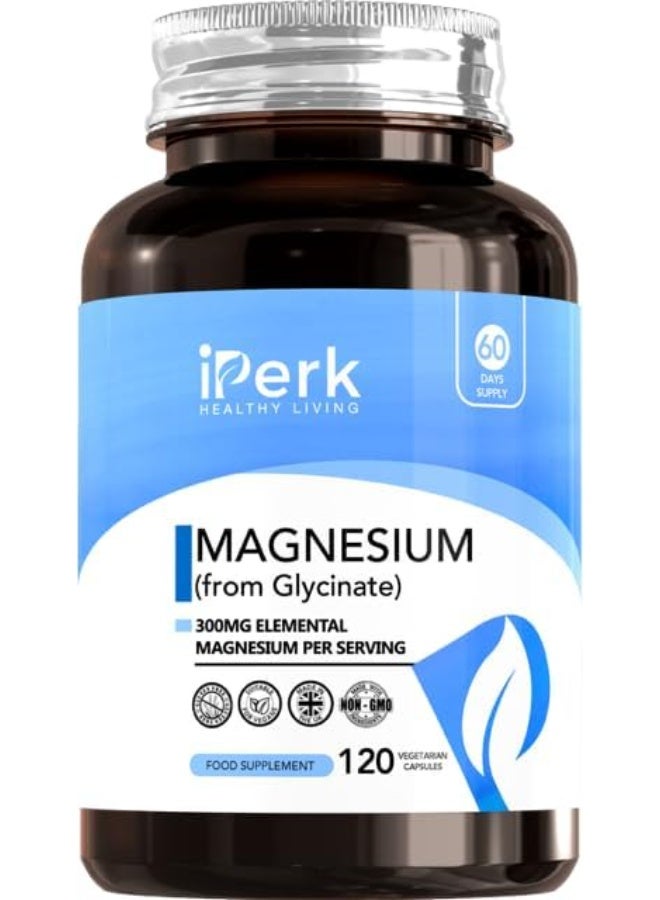 iperk Magnesium Glycinate Capsules Provide 300 mg of Pure Elemental Magnesium Per Serving 120 Vegan Caps | Magnesium Supplement Non GMO, Dairy & Gluten Free - Image 1