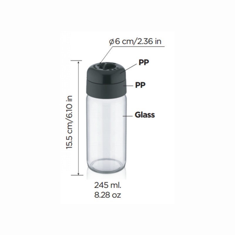 طقم ملاحات وعلب بهارات وتوابل زجاجية غطاء أسود قابل للتعديل 6 قطع عصري للمطبخ وطاولة الطعام - Image 3