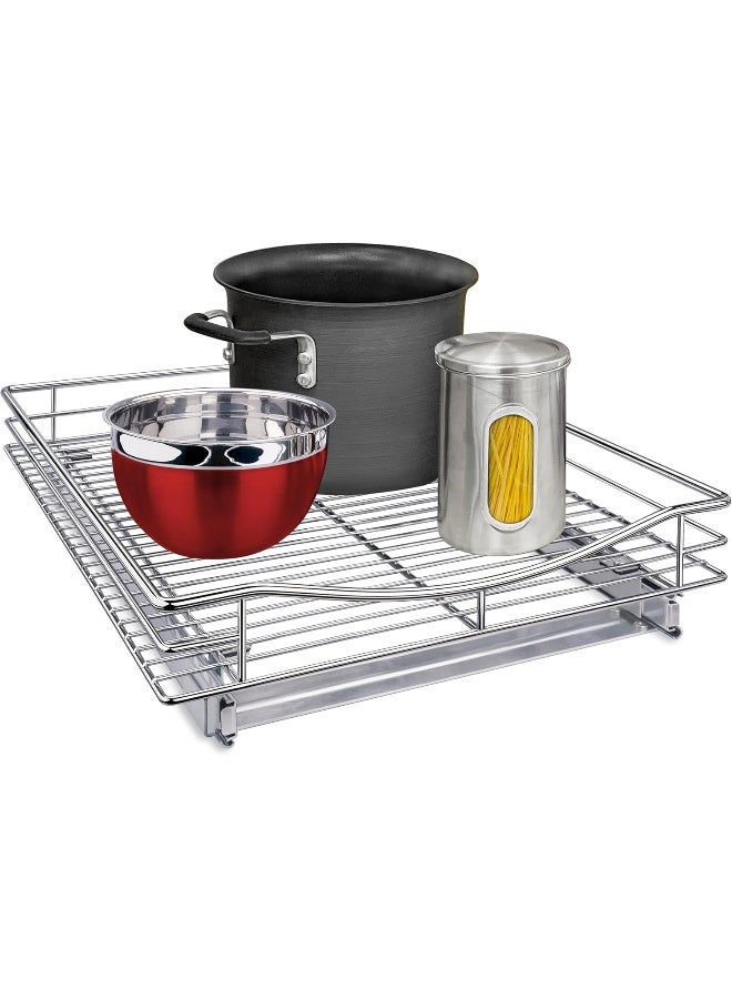 LYNK PROFESSIONAL® Pull Out Cabinet Organizer - Slide Out Pantry Shelves - Sliding Storage for Inside Kitchen Cabinet or Under Sink - Roll Out Drawer for Pots, Pans - 17" Wide x 18" Deep - Chrome - Image 1
