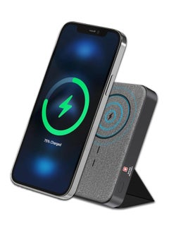 SWISS MILITARY 10000mAh Magnetic Wireless Power Bank (Cable Included) - 15W MagSafe Charging, Foldable Stand, 20W USB-C Output, Compatible with iPhone 12+, Samsung, Huawei - Grey  - Image 3