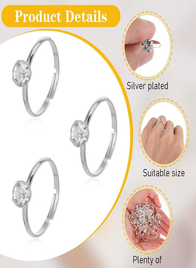 SHENLIU 80 Pieces Fake Rings, Silver Diamond Engagement Rings, Plastic Ring for Bridal Shower for Bridal Shower Party Wedding Table Decorations Cupcake Toppers(Silver) - Image 3