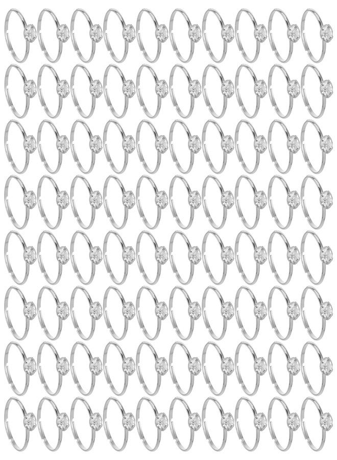 SHENLIU 80 Pieces Fake Rings, Silver Diamond Engagement Rings, Plastic Ring for Bridal Shower for Bridal Shower Party Wedding Table Decorations Cupcake Toppers(Silver) - Image 1