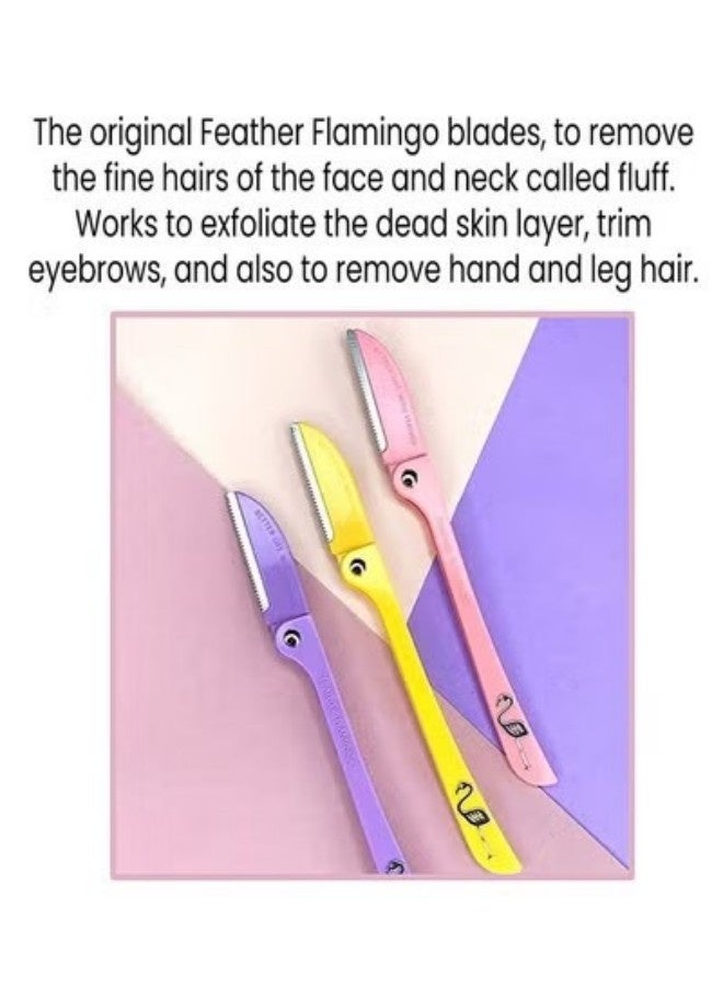 فيذر 1 رزمة/3 ريشة مقطعة لحلاقة الوجه والجسم، تزيل الشعر النقي من رقبة ووجه الحاجبين، تصميم الطي، قادرة على دوران 180 درجة، مناسبة للسفر والاستخدام المنزلي - Image 2