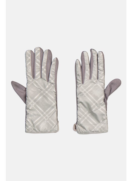 Women 1 Pair Plaid Puffer Gloves, Sliver