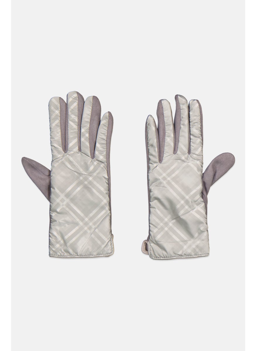 Women 1 Pair Plaid Puffer Gloves, Sliver