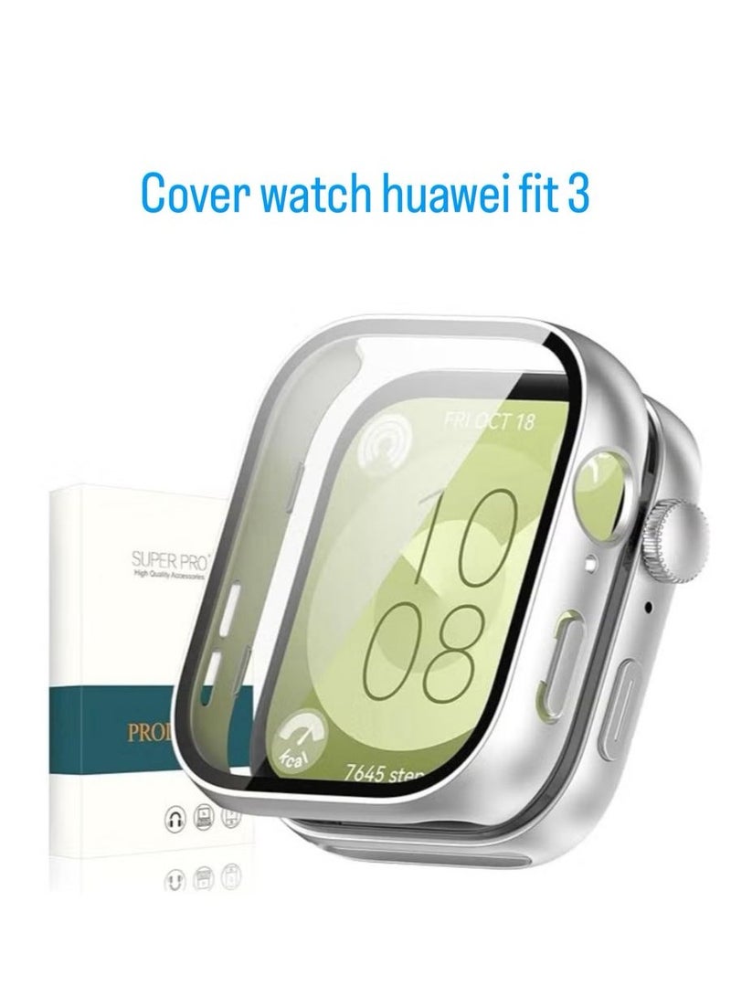 Slim Watch Case Compatible with Huawei Watch Fit 3 Soft Shockproof Full Coverage Built-in Screen Protector TPU silver - Image 1