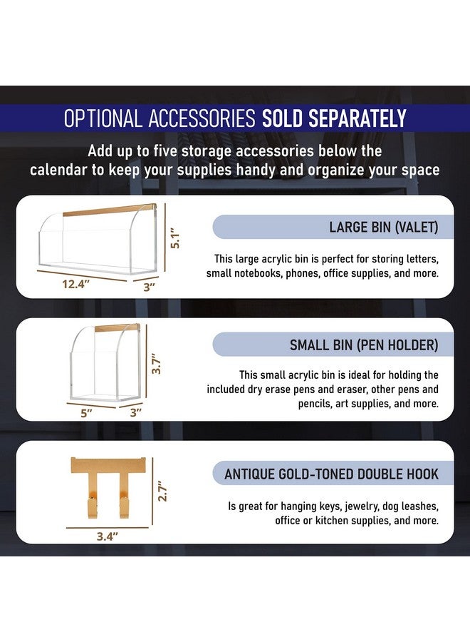 Dasher Products Acrylic Storage Bin Accessory For Acrylic Clear Calendar For Wall, 12.4" X 3" X 5.1" Acrylic Organizer With Gold Tone Hardware To Store Pens, Pencils, Office Supplies, Art Supplies (Storage Bin) - Image 3