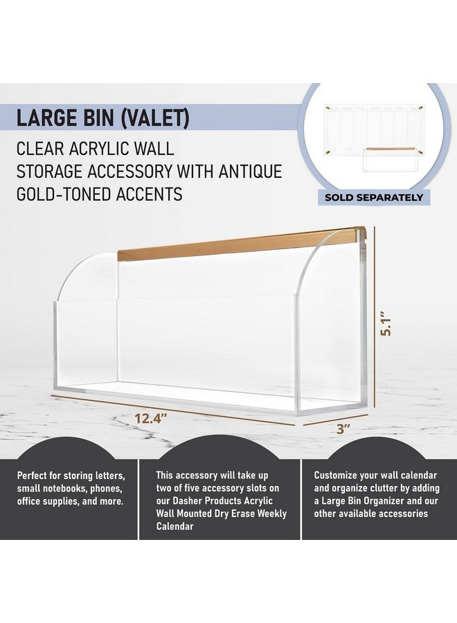 Dasher Products Acrylic Storage Bin Accessory For Acrylic Clear Calendar For Wall, 12.4" X 3" X 5.1" Acrylic Organizer With Gold Tone Hardware To Store Pens, Pencils, Office Supplies, Art Supplies (Storage Bin) - Image 2