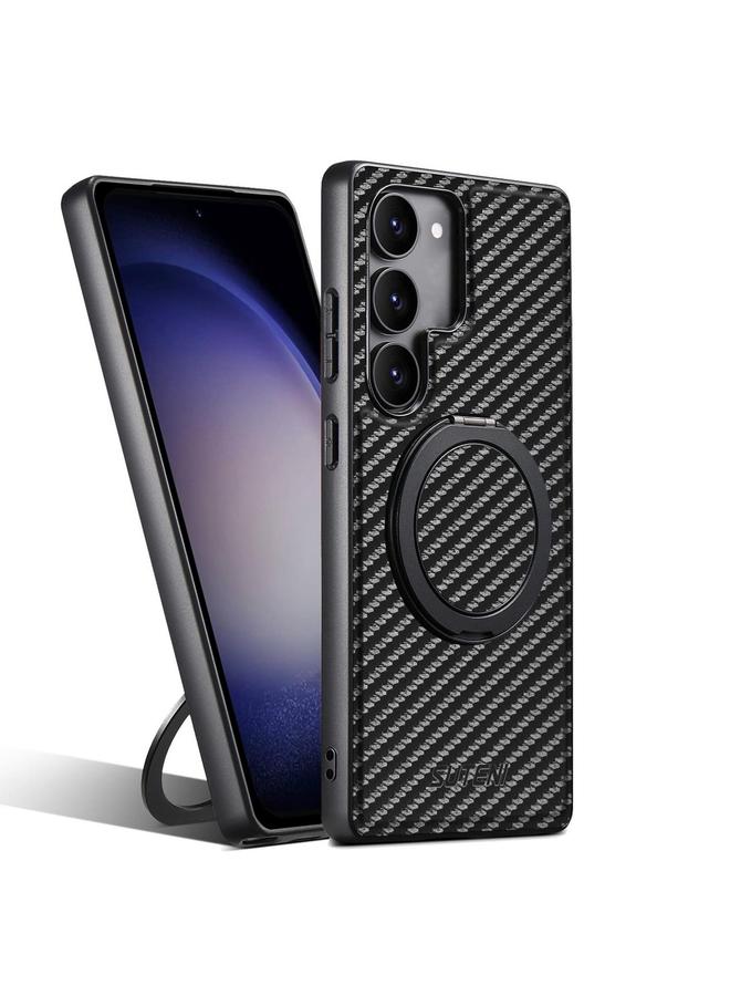 Suteni Case For Samsung Galaxy S23 5G G3 Carbon Fiber Leather 360 Rotation Holder MagSafe Phone Case - Image 1