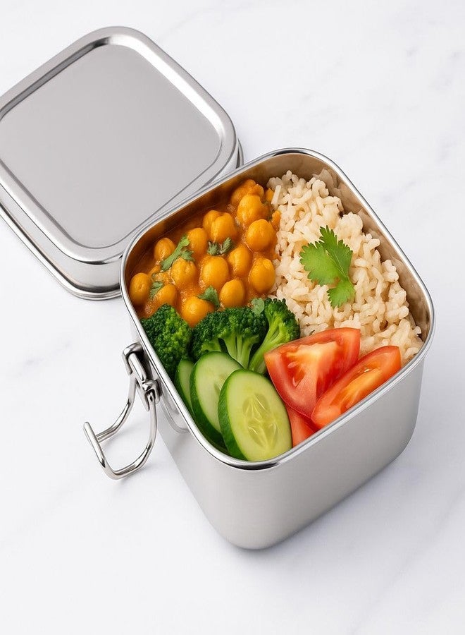 2heet Stainless Steel Tiffin Lunch Box 750ml with Inner Box & Spoon Leakproof Clip Lock Food Container Food Grade Stainless Steel BPA Free Reusable Lunchbox for Kids Adults School Office Travel - Image 4