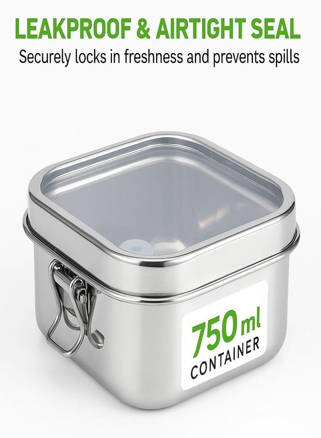 2heet Stainless Steel Tiffin Lunch Box 750ml with Inner Box & Spoon Leakproof Clip Lock Food Container Food Grade Stainless Steel BPA Free Reusable Lunchbox for Kids Adults School Office Travel - Image 3