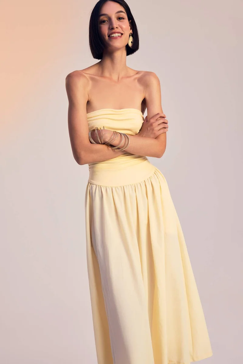 ديفاكتو Strapless Poplin Midi Dress
