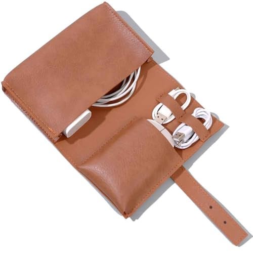DUWUZEST Vintage Pu leather Electronic organizer travel case,cord organizer travel, Leather charger shortage for essentials mouse, adapter, cables (vintage brown) - Image 1