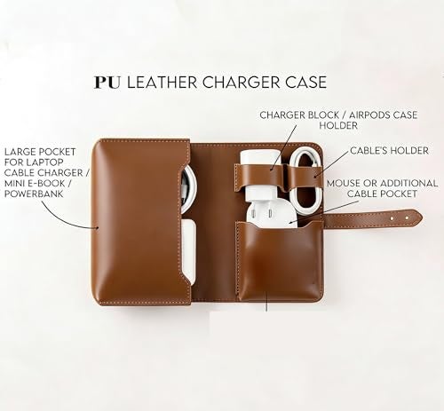 DUWUZEST Vintage Pu leather Electronic organizer travel case,cord organizer travel, Leather charger shortage for essentials mouse, adapter, cables (vintage brown) - Image 5