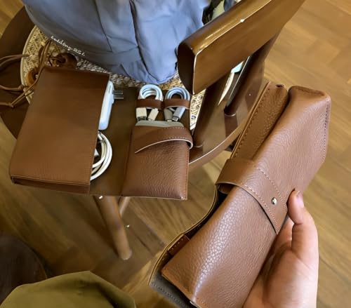 DUWUZEST Vintage Pu leather Electronic organizer travel case,cord organizer travel, Leather charger shortage for essentials mouse, adapter, cables (vintage brown) - Image 4