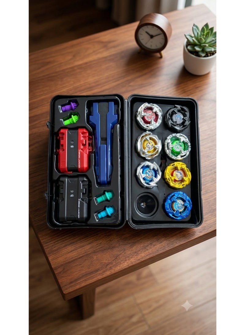 Premium Battle Spinning Top Set – Includes 6 Metal Fusion Performance Tops, 2 Heavy-Duty Launchers, and Portable Carrying Case for Storage and Transport - Image 1