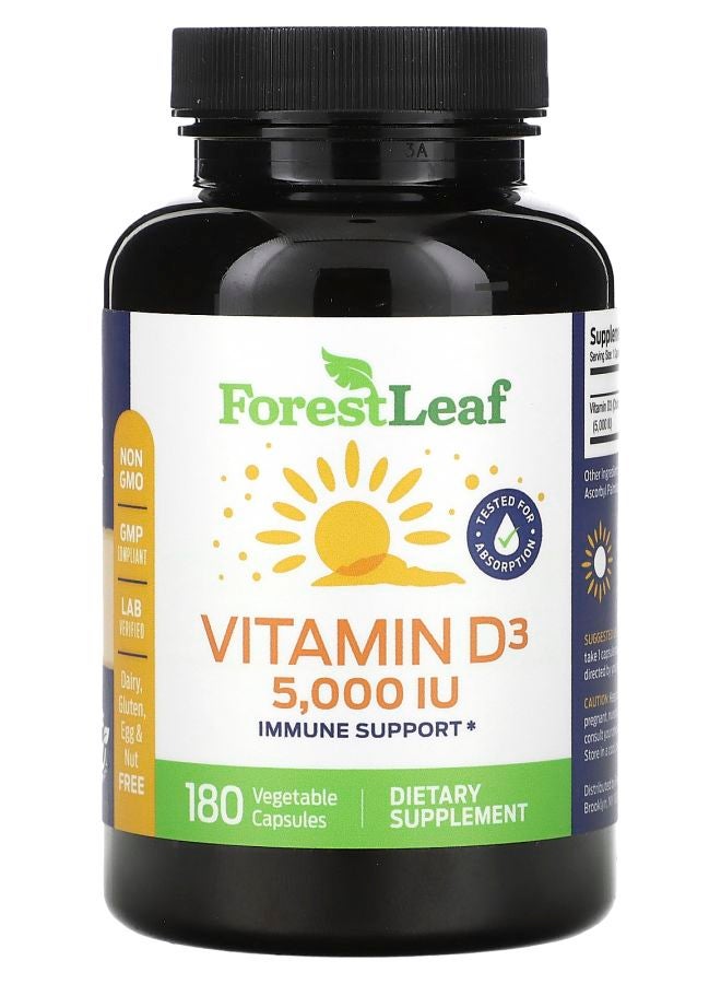 ForestLeaf Vitamin D3 125 mcg (5000 IU) 180 Vegetable Capsules - Image 1
