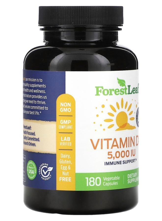 ForestLeaf Vitamin D3 125 mcg (5000 IU) 180 Vegetable Capsules - Image 2