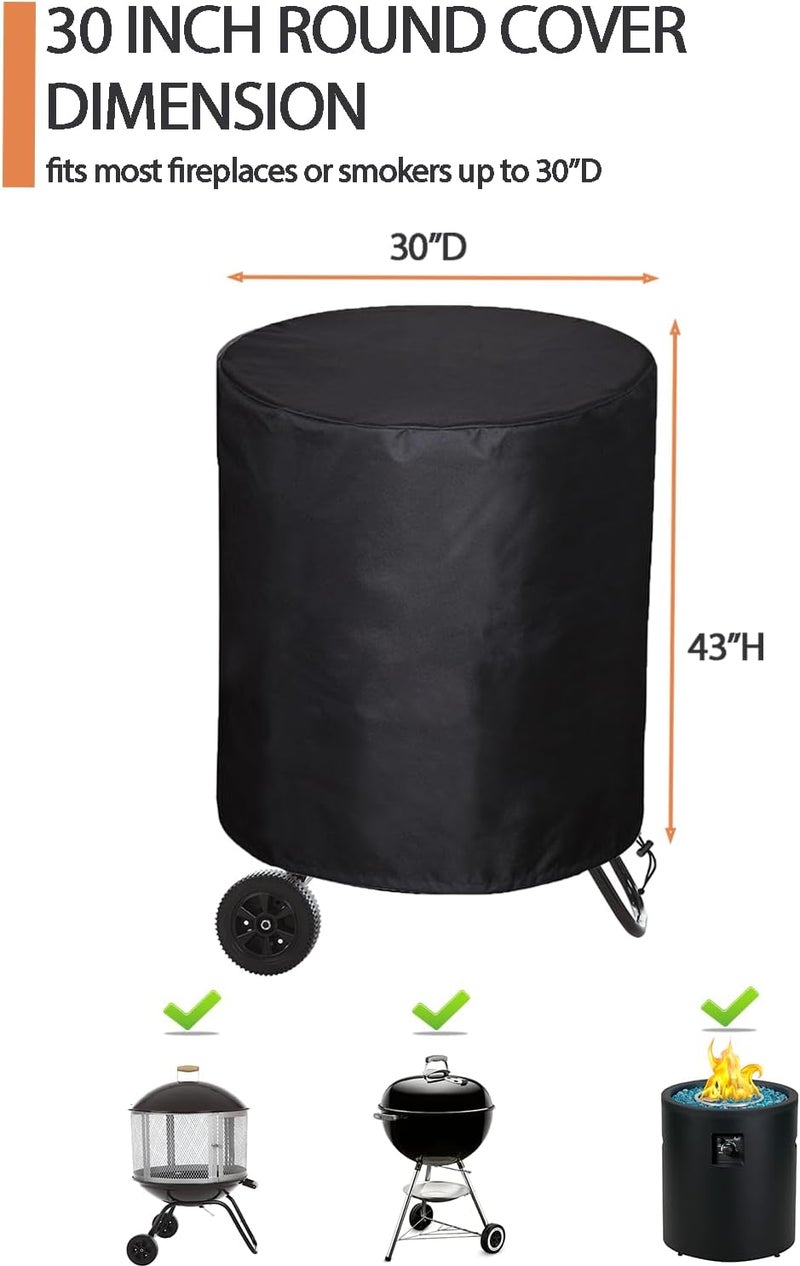 SheeChung Outdoor Fireplace Cover for Fire Sense 01471 Fire Pit,Waterproof Round Grill Cover 30 Inch,Heavy Duty 600D Outside Round Covers for BBQ Grill Smoker,UV Resistant,30"Dx43"H - Image 2