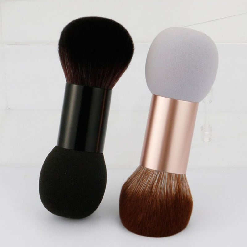 Double Ended Makeup Brush with Purple Sponge Tips, Artificial Fiber Loose Powder and Blush Brush for Women, Multi-function Cosmetic Tool for Everyday Makeup Application - Image 3